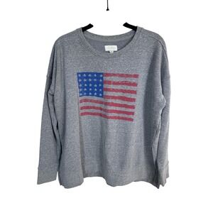 Lucky Brand Women's Gray‎ American Flag Pullover Sweatshirt USA Graphic Small